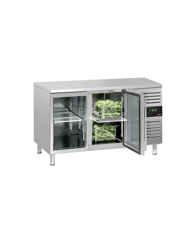GGM Gastro Commercial Counter Fridge ECO - 1360x700mm - glass doors - with 2 doors - capacity 282 litres
