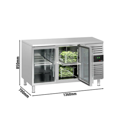 GGM Gastro Commercial Counter Fridge ECO - 1360x700mm - glass doors - with 2 doors - capacity 282 litres