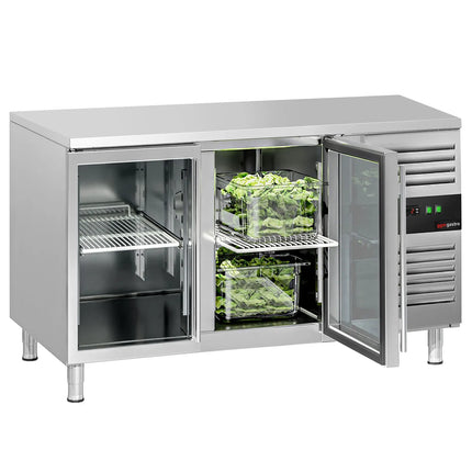 GGM Gastro Commercial Counter Fridge ECO - 1360x700mm - glass doors - with 2 doors - capacity 282 litres