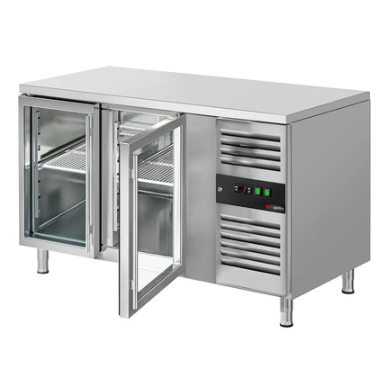 GGM Gastro Commercial Counter Fridge ECO - 1360x700mm - glass doors - with 2 doors - capacity 282 litres