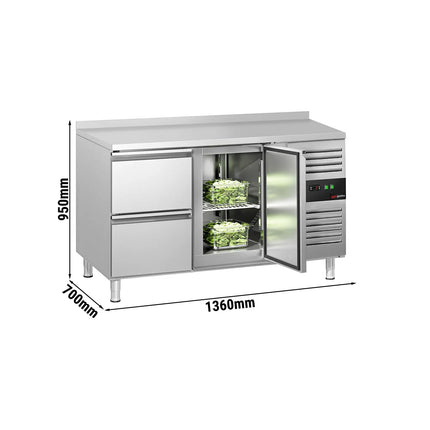 GGM Gastro Commercial Counter Fridge ECO - 1360x700mm - with 1 door - 2 drawers [GN 1/1] - with upstand