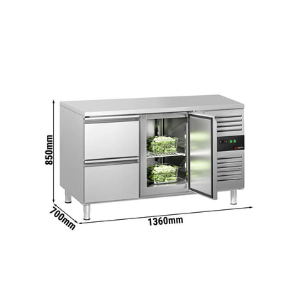 GGM Gastro Commercial Counter Fridge ECO - 1360x700mm - with 1 door - 2 drawers [GN 1/1] - capacity 282 litres