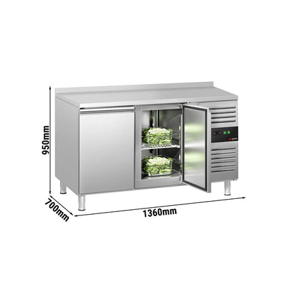GGM Gastro Commercial Counter Fridge ECO - 1360x700mm - with 2 doors - with upstand - capacity 282 litres
