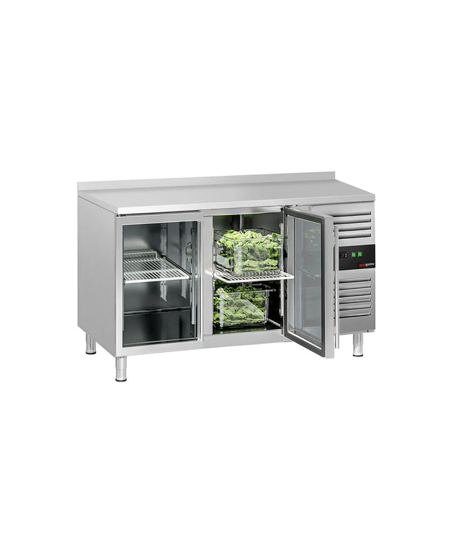 GGM Gastro Commercial Counter Fridge ECO - 1360x700mm - with 2 glass doors - with upstand