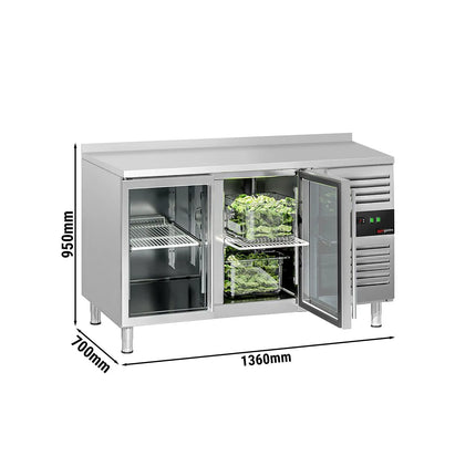 GGM Gastro Commercial Counter Fridge ECO - 1360x700mm - with 2 glass doors - with upstand