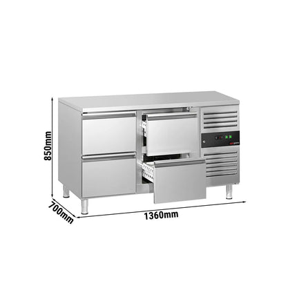 GGM Gastro Commercial Counter Fridge ECO - 1360x700mm - with 4 drawers - capacity 282 litres