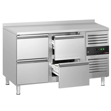 GGM Gastro Commercial Counter Fridge ECO - 1360x700mm - with 4 drawers - with upstand - capacity 205 litres