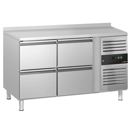 GGM Gastro Commercial Counter Fridge ECO - 1360x700mm - with 4 drawers - with upstand - capacity 205 litres