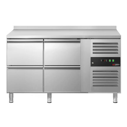 GGM Gastro Commercial Counter Fridge ECO - 1360x700mm - with 4 drawers - with upstand - capacity 205 litres