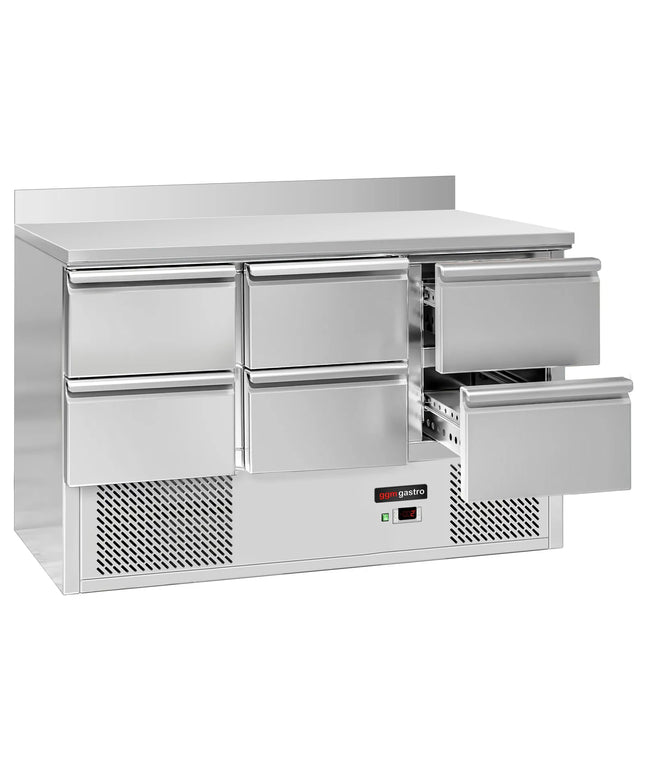 GGM Gastro Commercial Counter Fridge ECO - 1365x700mm - with 6 drawers - with upstand - capacity 368 litres