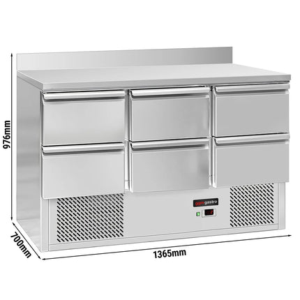 GGM Gastro Commercial Counter Fridge ECO - 1365x700mm - with 6 drawers - with upstand - capacity 368 litres