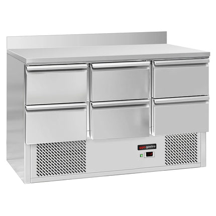 GGM Gastro Commercial Counter Fridge ECO - 1365x700mm - with 6 drawers - with upstand - capacity 368 litres