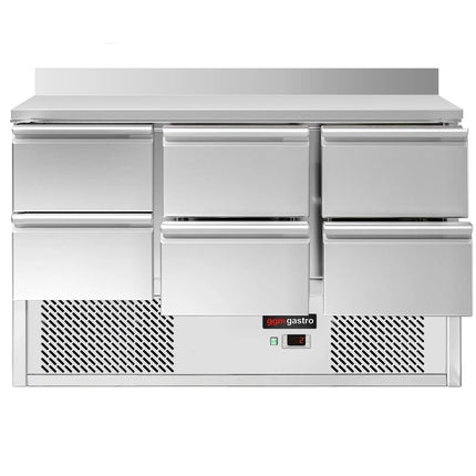GGM Gastro Commercial Counter Fridge ECO - 1365x700mm - with 6 drawers - with upstand - capacity 368 litres