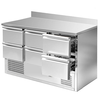 GGM Gastro Commercial Counter Fridge ECO - 1365x700mm - with 6 drawers - with upstand - capacity 368 litres