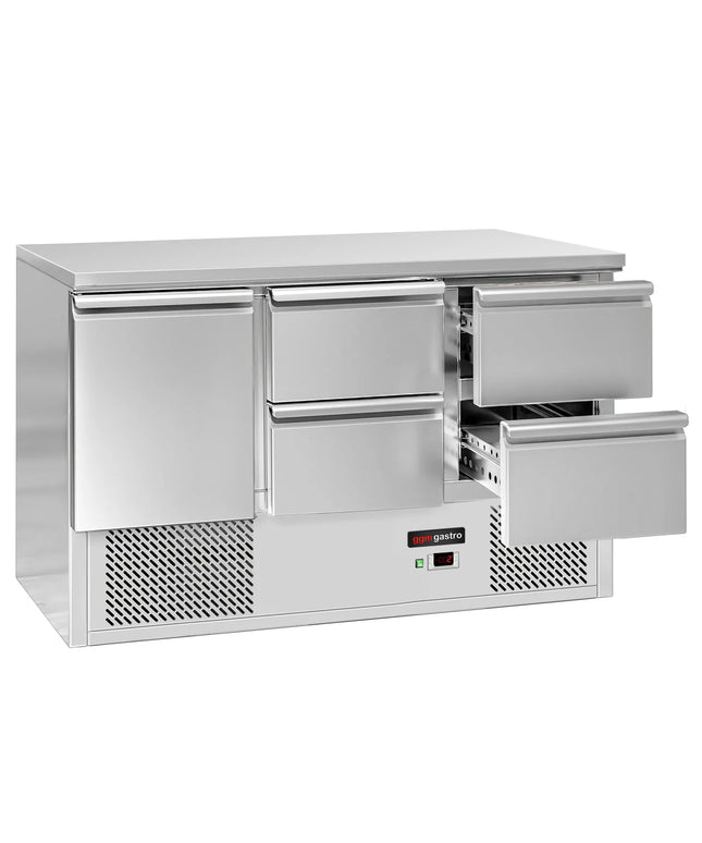 GGM Gastro Commercial Counter Fridge ECO - 1368x700mm - with 1 door / 4 drawers - black front - capacity 368 litres