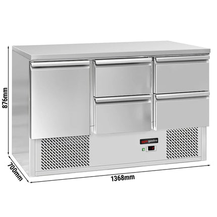 GGM Gastro Commercial Counter Fridge ECO - 1368x700mm - with 1 door / 4 drawers - black front - capacity 368 litres