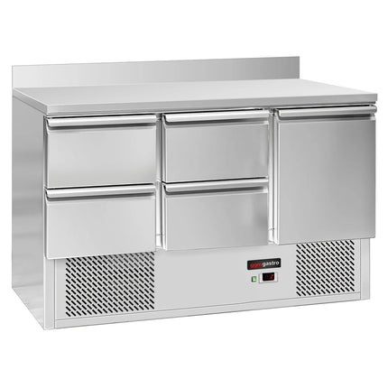 GGM Gastro Commercial Counter Fridge ECO - 1368x700mm - with 1 door / 4 drawers - with upstand - capacity 368 litres