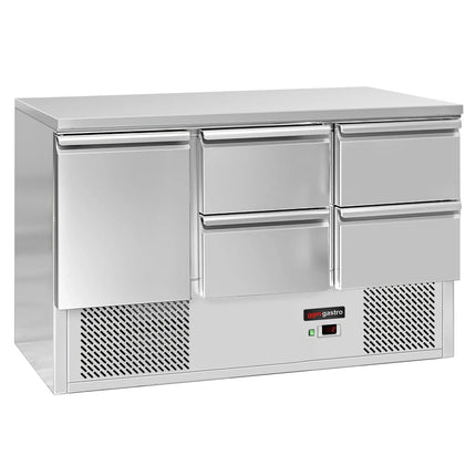 GGM Gastro Commercial Counter Fridge ECO - 1368x700mm - with 1 door / 4 drawers - black front - capacity 368 litres