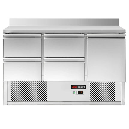 GGM Gastro Commercial Counter Fridge ECO - 1368x700mm - with 1 door / 4 drawers - with upstand - capacity 368 litres