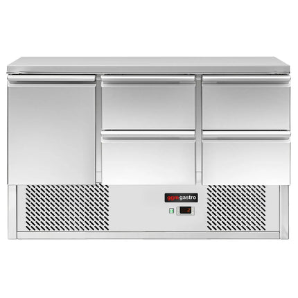 GGM Gastro Commercial Counter Fridge ECO - 1368x700mm - with 1 door / 4 drawers - black front - capacity 368 litres