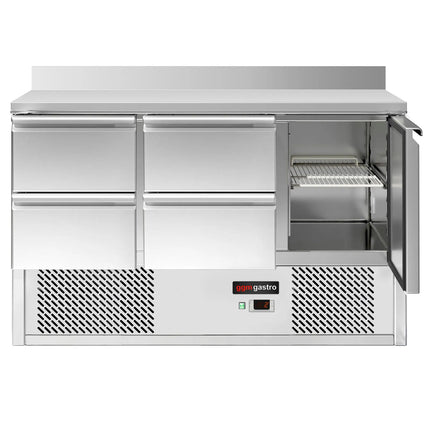 GGM Gastro Commercial Counter Fridge ECO - 1368x700mm - with 1 door / 4 drawers - with upstand - capacity 368 litres