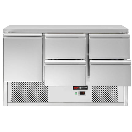 GGM Gastro Commercial Counter Fridge ECO - 1368x700mm - with 1 door / 4 drawers - black front - capacity 368 litres