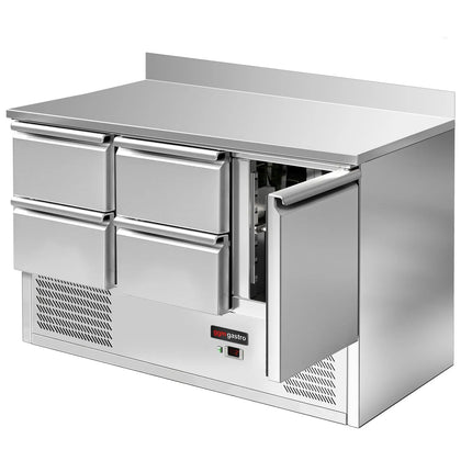GGM Gastro Commercial Counter Fridge ECO - 1368x700mm - with 1 door / 4 drawers - with upstand - capacity 368 litres
