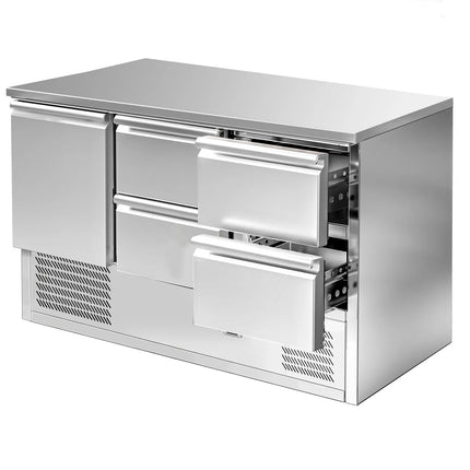 GGM Gastro Commercial Counter Fridge ECO - 1368x700mm - with 1 door / 4 drawers - black front - capacity 368 litres