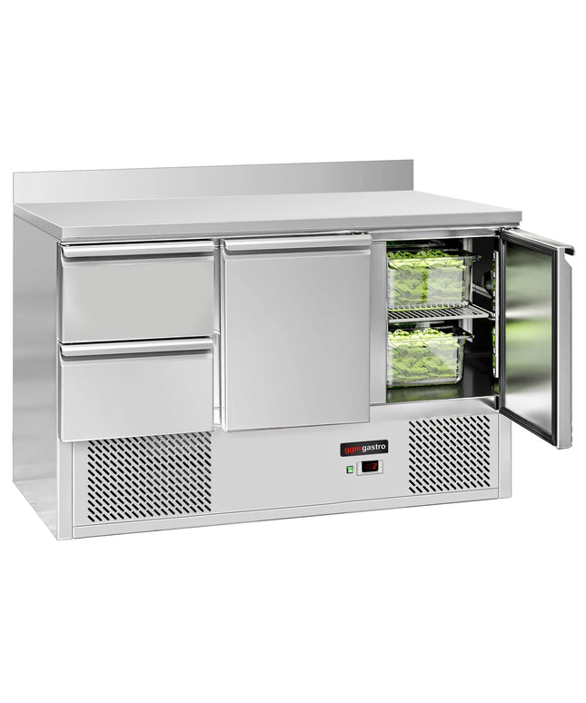 GGM Gastro Commercial Counter Fridge ECO - 1368x700mm - with 2 doors - 2 drawers - with upstand - capacity 368 litres