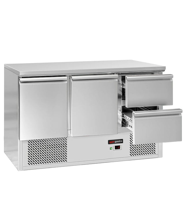 GGM Gastro Commercial Counter Fridge ECO - 1368x700mm - with 2 doors - 2 drawers - black front - capacity 368 litres