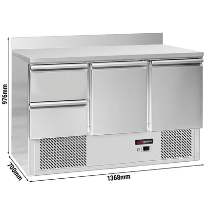 GGM Gastro Commercial Counter Fridge ECO - 1368x700mm - with 2 doors - 2 drawers - with upstand - capacity 368 litres
