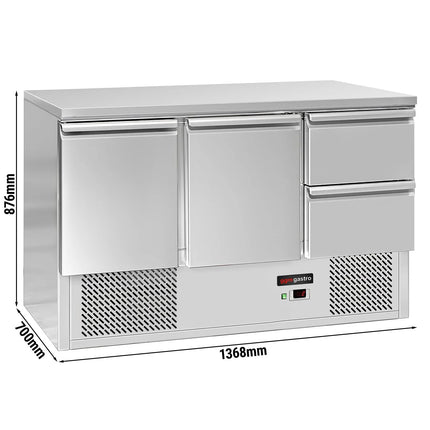 GGM Gastro Commercial Counter Fridge ECO - 1368x700mm - with 2 doors - 2 drawers - black front - capacity 368 litres