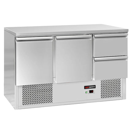 GGM Gastro Commercial Counter Fridge ECO - 1368x700mm - with 2 doors - 2 drawers - black front - capacity 368 litres