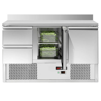 GGM Gastro Commercial Counter Fridge ECO - 1368x700mm - with 2 doors - 2 drawers - with upstand - capacity 368 litres
