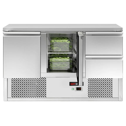 GGM Gastro Commercial Counter Fridge ECO - 1368x700mm - with 2 doors - 2 drawers - black front - capacity 368 litres