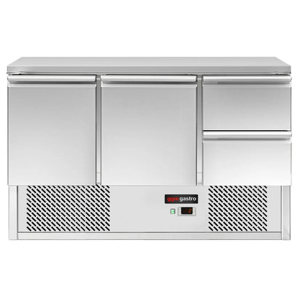 GGM Gastro Commercial Counter Fridge ECO - 1368x700mm - with 2 doors - 2 drawers - black front - capacity 368 litres