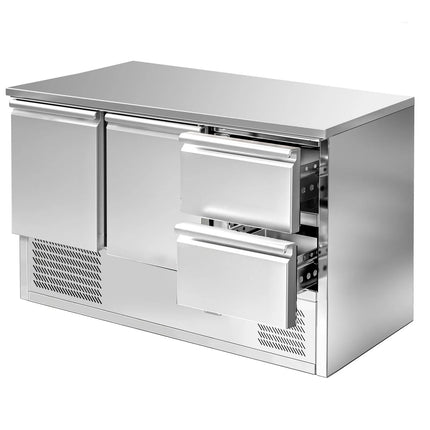 GGM Gastro Commercial Counter Fridge ECO - 1368x700mm - with 2 doors - 2 drawers - black front - capacity 368 litres