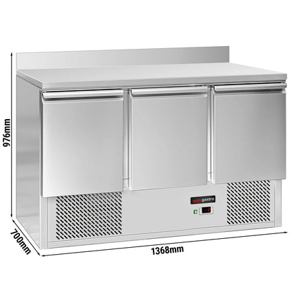 GGM Gastro Commercial Counter Fridge ECO - 1368x700mm - with 3 doors - with upstand - capacity 368 litres