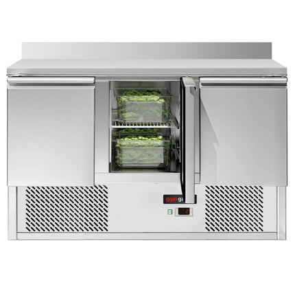 GGM Gastro Commercial Counter Fridge ECO - 1368x700mm - with 3 doors - with upstand - capacity 368 litres