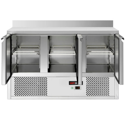 GGM Gastro Commercial Counter Fridge ECO - 1368x700mm - with 3 doors - with upstand - capacity 368 litres