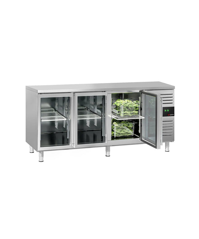 GGM Gastro Commercial Counter Fridge ECO - 1795x700mm - glass doors - with 3 doors - capacity 417 litres
