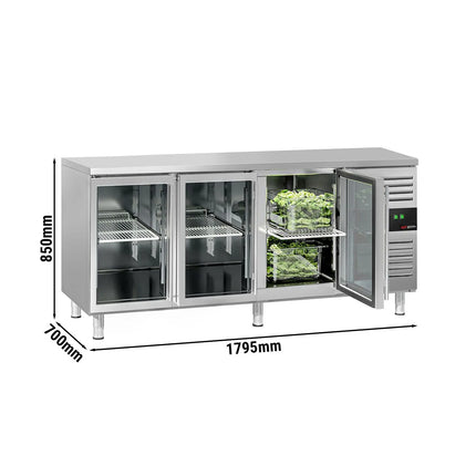 GGM Gastro Commercial Counter Fridge ECO - 1795x700mm - glass doors - with 3 doors - capacity 417 litres
