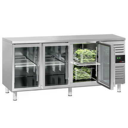 GGM Gastro Commercial Counter Fridge ECO - 1795x700mm - glass doors - with 3 doors - capacity 417 litres