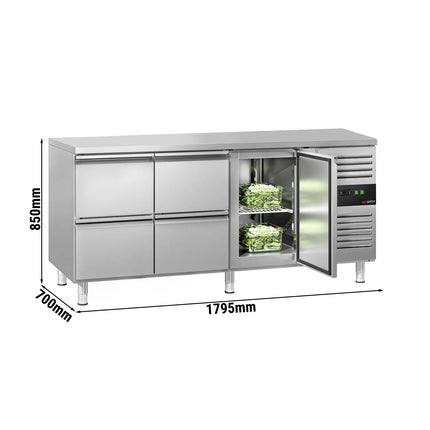 GGM Gastro Commercial Counter Fridge ECO - 1795x700mm - with 1 door / 4 drawers (GN 1/1) - capacity 417 litres