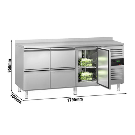 GGM Gastro Commercial Counter Fridge ECO - 1795x700mm - with 1 door - 4 drawers - with upstand - capacity 417 litres
