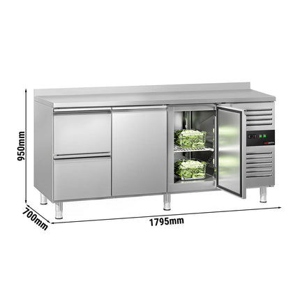 GGM Gastro Commercial Counter Fridge ECO - 1795x700mm - with 2 doors - 2 drawers - with upstand - capacity 417 litres
