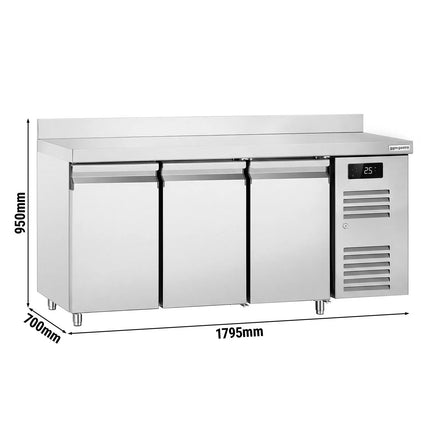 GGM Gastro Commercial Counter Fridge ECO - 1795x700mm - with 3 doors - with upstand - capacity 417 litres