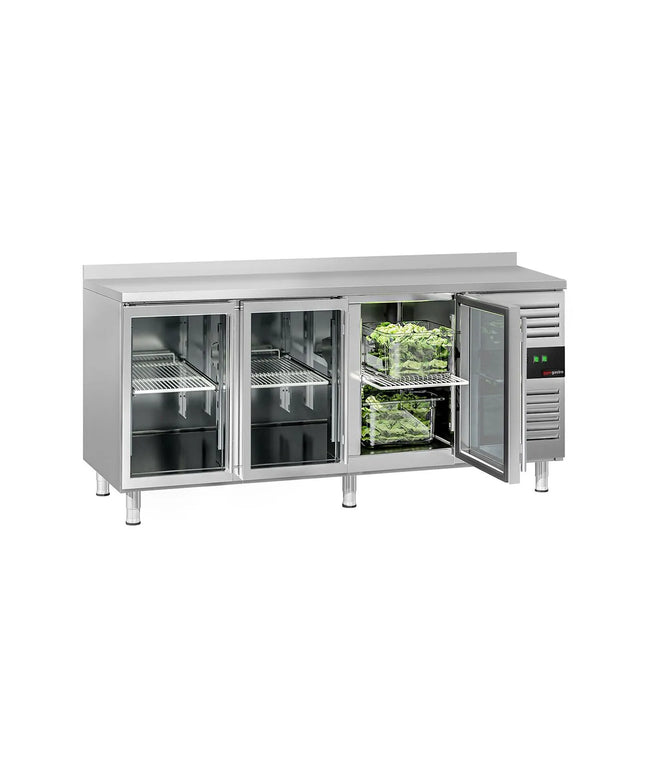 GGM Gastro Commercial Counter Fridge ECO - 1795x700mm - with 3 glass doors - with upstand
