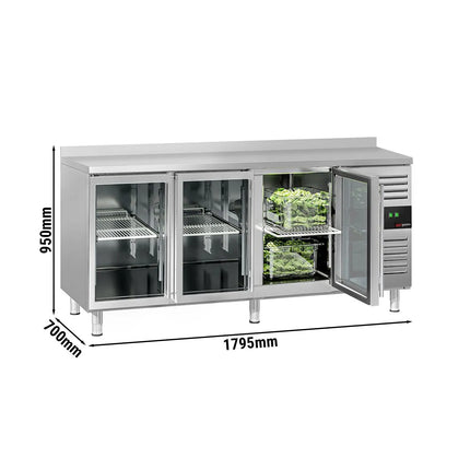 GGM Gastro Commercial Counter Fridge ECO - 1795x700mm - with 3 glass doors - with upstand