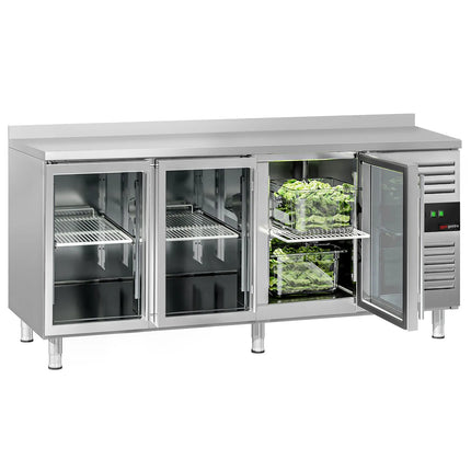 GGM Gastro Commercial Counter Fridge ECO - 1795x700mm - with 3 glass doors - with upstand